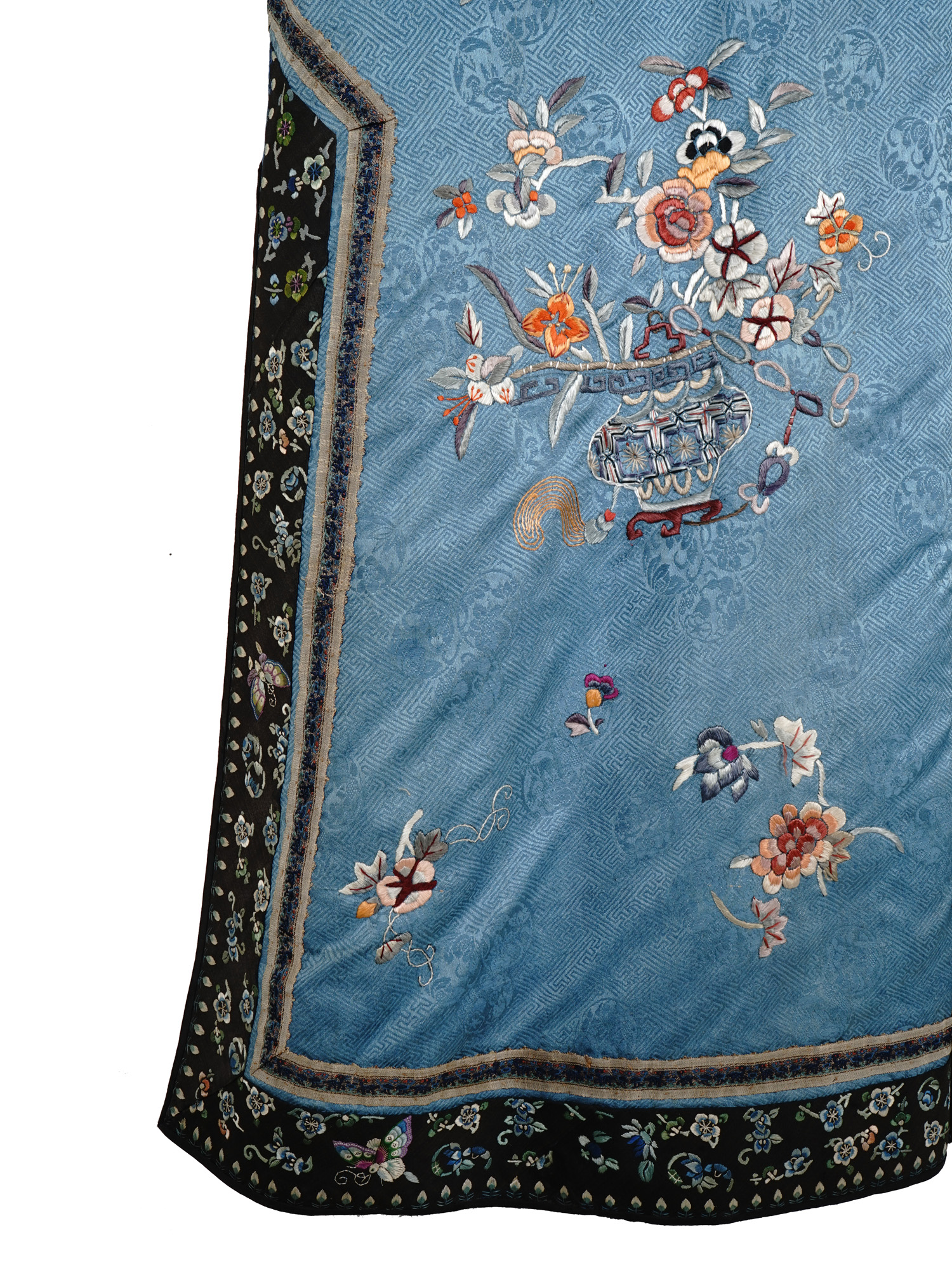ANTIQUE CHINESE LONG BLUE SILK EMBROIDERED ROBE PIC-9